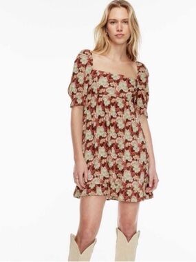 Wilfred Aritzia Tempest Floral Smocked Puff‎ Sheer Sleeve Dress | Size Large